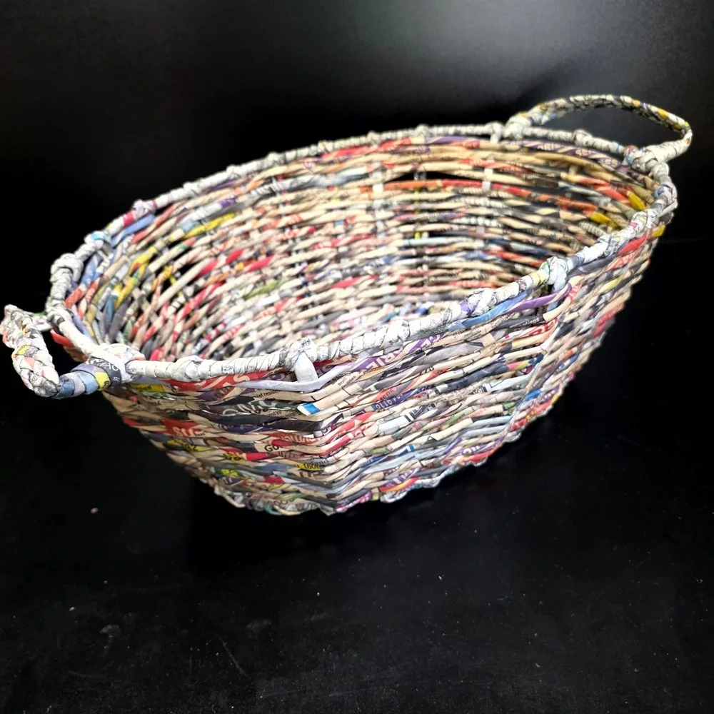 Unbranded Woven Newspaper Basket Unisex Large Multicolor Recycled Art Boho Decor